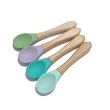 Drewniana rączka Łyżka do karmienia niemowląt BPA Free Food Grade Miękka silikonowa łyżka dla niemowląt